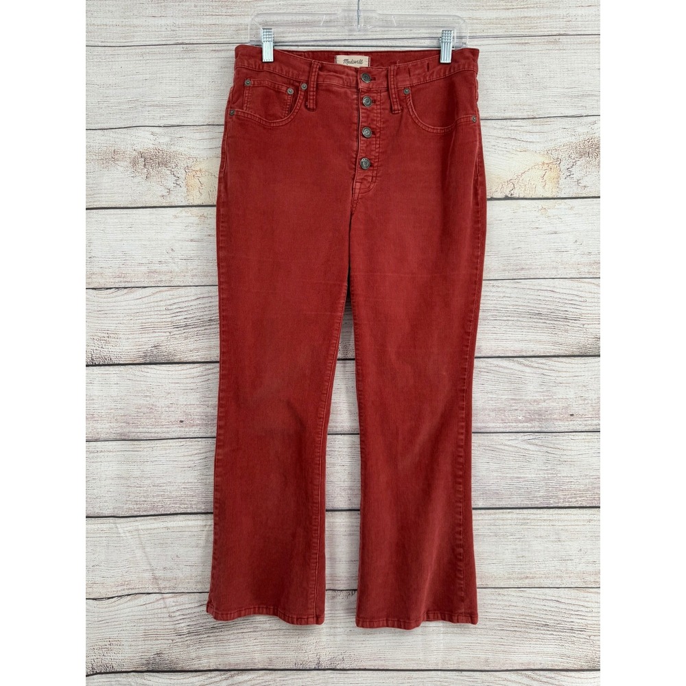 Madewell Cali Demi-Boot Pants Women 30 Red Corduroy High Rise Button Fly M0602 - Picture 1 of 10